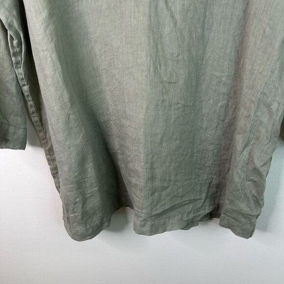 Tahari Green Split Neck 3/4 Sleeve 100% Linen Lagenlook Tunic Top Women's Large - Picture 3 of 9